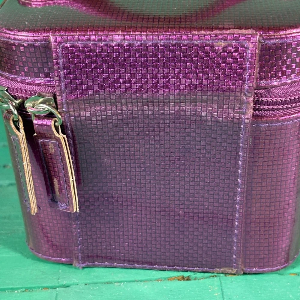 Caboodles Go Getter Small Purple Train Case Polka Dots and Mirror Inside